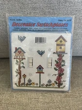 Cross Stitch Decorative Switchplate, Birds And Bird Houses Made In USA