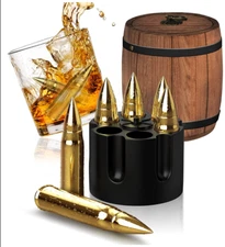 Whiskey Stones Whiskey Bullets in Whisky Barrel Stainless Steel Drink Chillers