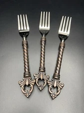 3 Gracious Goods Collection Acanthus Fleur de lis Stainless Salad Forks 7-3/4