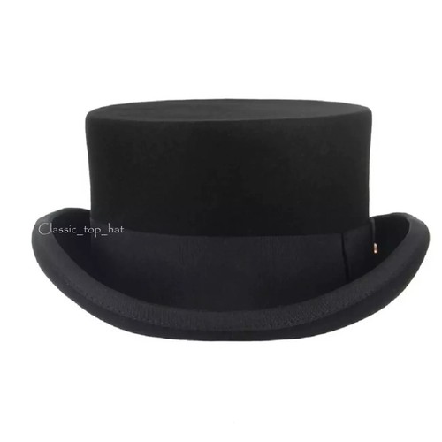Gents Wedding Derby Event 100% Wool Hand Made Satin Lined Black Felt Top Hat - Picture 3 of 7