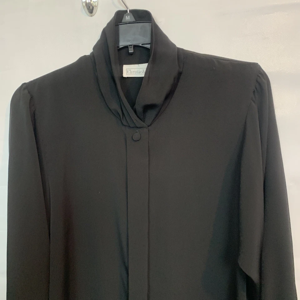 Camiseta de mujer Christie & Jill negra con botones ocultos manga larga talla 12 Foto 3 de 4