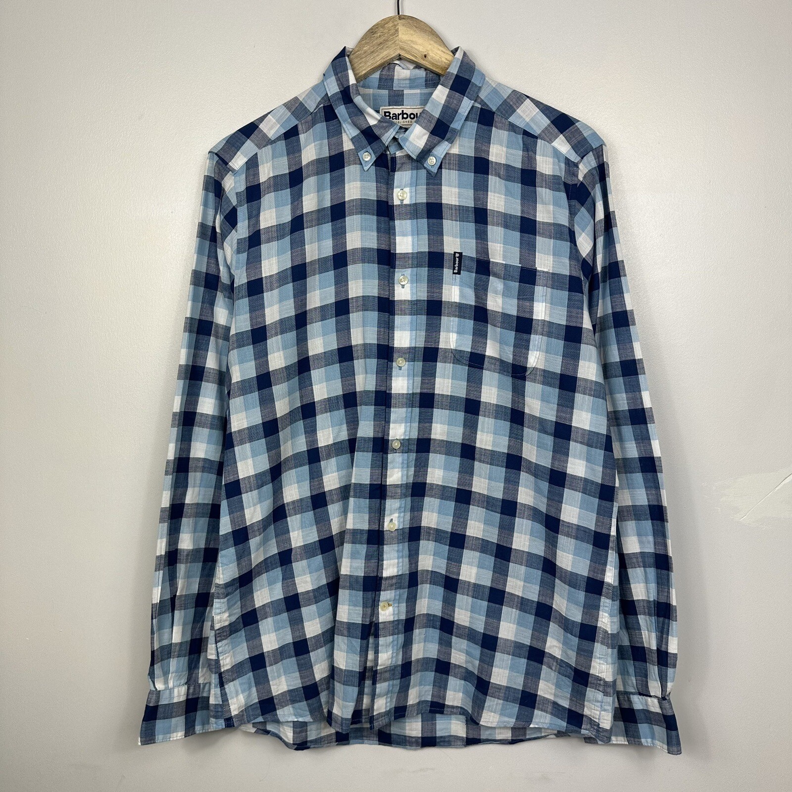 Barbour Gingham Check Shirt, Blue, Long Sleeved, Size Mens Medium