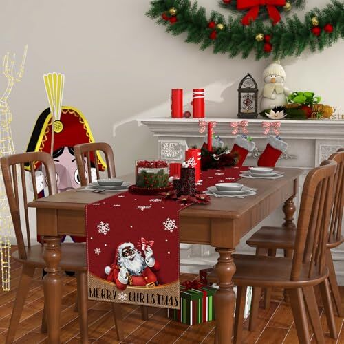 Linen African American Christmas Table Runner Black Table Runner,13''×