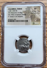 Calabria Taras Dolphin Rider AR Didrachm 281-240 BC NGC XF 3/5 5/5 Greek Silver
