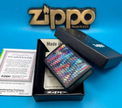 Genuine Brand New 24 ZIPPO Lighter ZIG ZAG PAINT RAINBOW Design Satin Black Case