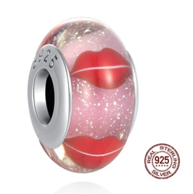 Charm Bead Murano Kussmund Rosa Glück Liebe 925 Sterling Silber