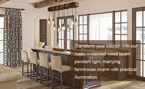 Farmhouse Lighting Vintage Wood Beam Industrial Chandelier Lighting Home Decor - Picture 7 of 9