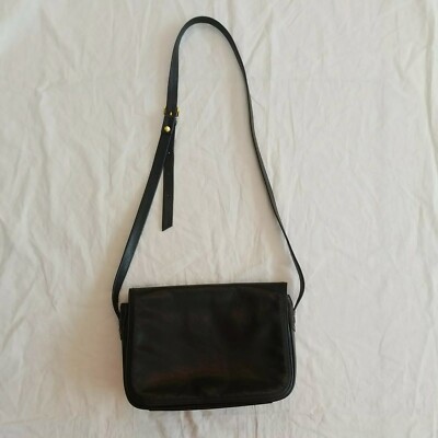 M&S St Michael Tasche schwarz Leder verstellbarer Riemen gefüttert Vintage 