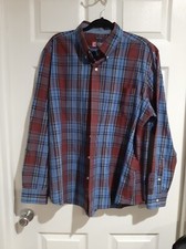 Chaps Easy-Care Mens XL Plaid Long Sleeve Button-Down Shirt Blue & Burgundy