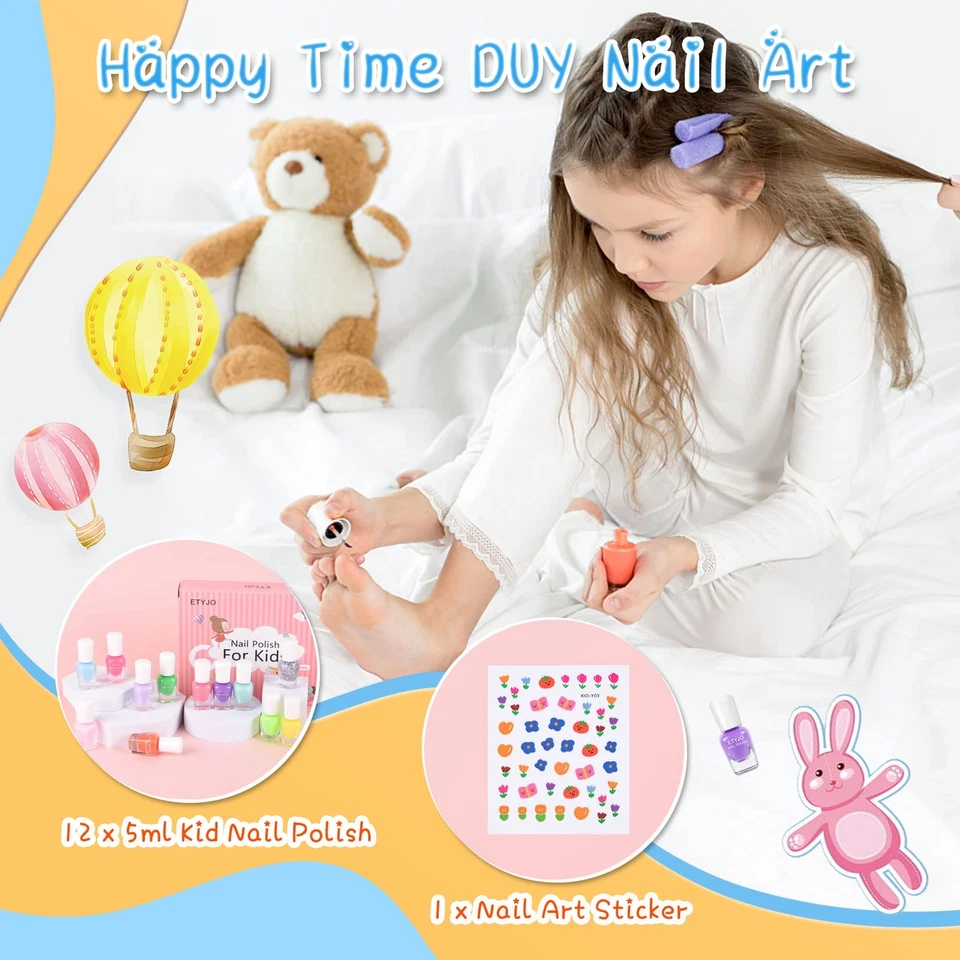 Nagellack Kinder Set - 12 Farben Ungiftig Kindernagellack Peel Off mit Blume ... - Bild 4 von 4