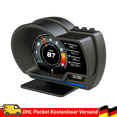 OBD +GPS HUD Auto Digital Head Up Display Tachometer Turbo RPM Alarm Temp DE