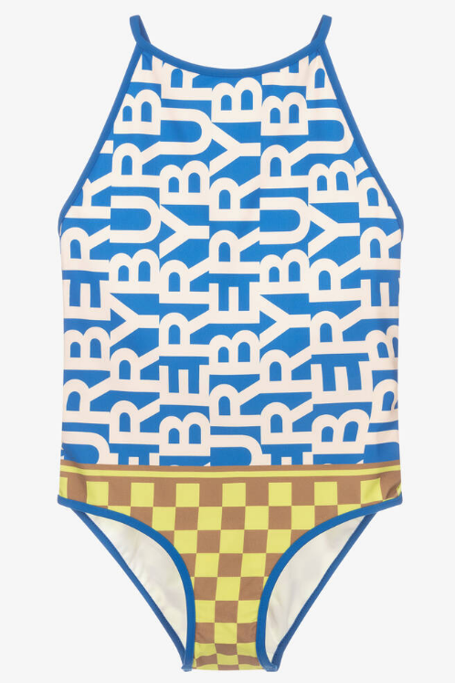 子供用水着・ビーチグッズ BURBERRY 'Fern' one-piece swimsuit Burberry Girls Vermillion sandie logo swim bathing suit blue