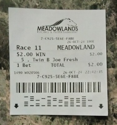 Souvenir $2 Win Ticket on Twin B Joe Fresh Breeders Crown Meadowlands Racetrack