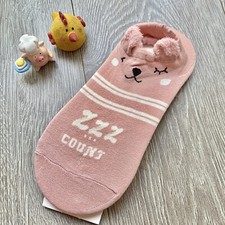 NEW Fashion Ladies Woman Cute Pink Bear Ear Animal Cartoon Ankle Socks