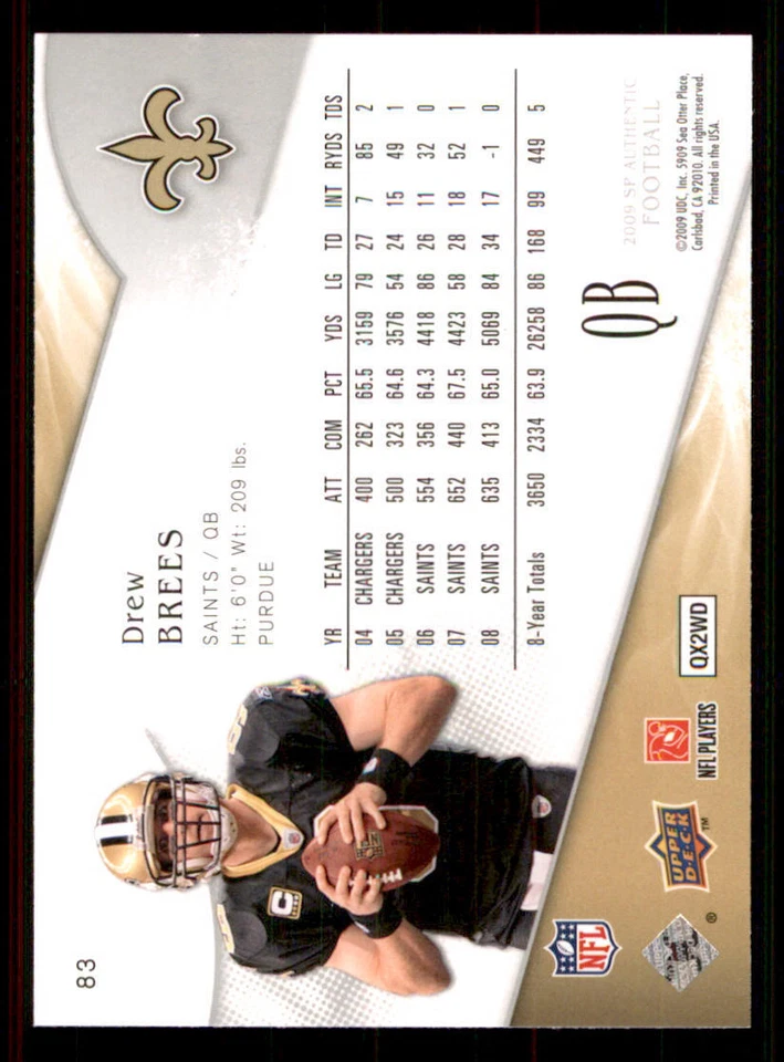2009 SP Authentic #83 Drew Brees - Image 2 of 2