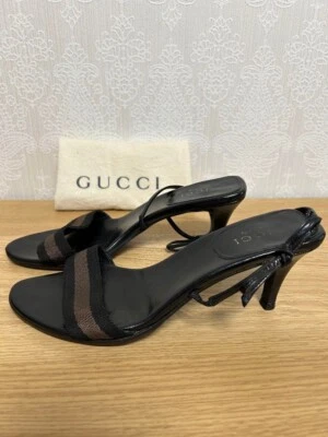 Gucci Sandales Mules À Talons Bout Ouvert Femmes Taille UE 37 Noir - Photo 1/4