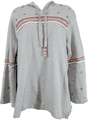 Style & Co Women M Hooded Shirt Gray Embellished Top Pullover Top Cotton - Picture 2 of 13