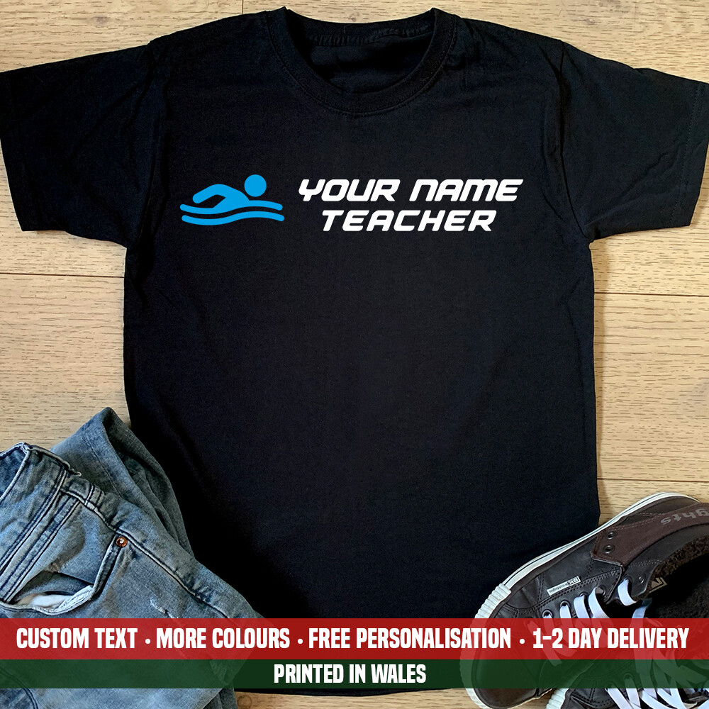 Tu Nombre Maestro de Natación Camiseta Trabajo Piscina Club de Enseñanza Instructor Regalo Top