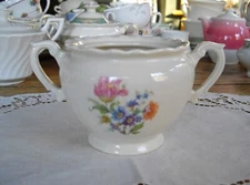 Vintage Syracuse China O.P.CO. PINK ORANGE BLUE FLOWERS Sugar Bowl ~