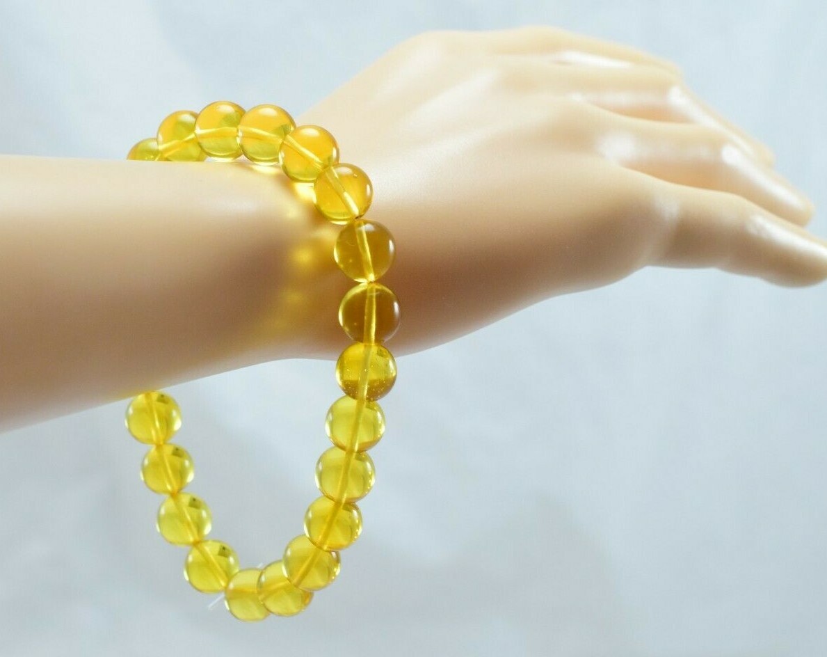 Pulsera Cuentas de Ámbar Dominicano de Alta Calidad Verde Natural 9,82 mm...