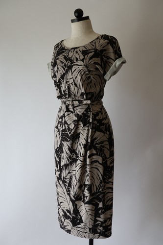 Vestido Jersey Weekend Max Mara Negro Beige Algodón Estampado Hoja Monstera Mujer S - Imagen 23 de 24
