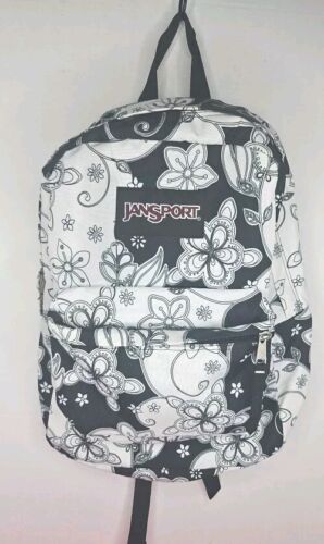 JanSport Backpack Flower Full Size Black White Retro Y2K Back To School