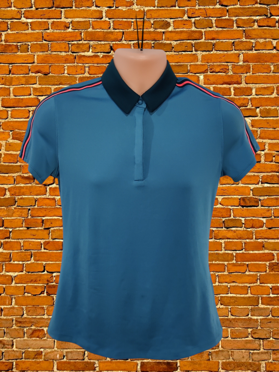 WOMENS UNDER ARMOUR SIZE UK S TEAL BLUE COLLARED T-SHIRT TOP GOLF ACTIVE  SPORT