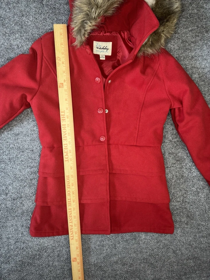 Sebby Girls Coat Size Medium 8/10 Hooded, Full Zip Red - Image 4 of 4