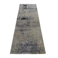 2'5"x7'9" Beige-Gray Modern Abstract Design Hand Knotted Wool & Silk Runner Rug