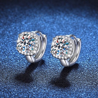 1-2CT Real Moissanite Hoop Earrings Women 925 Sterling Silver Pass Tester Gift