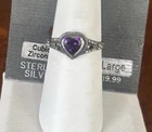 Vintage NWT. SIZE 7.5 Amethyst Heart Shaped Ring Sterling Silver