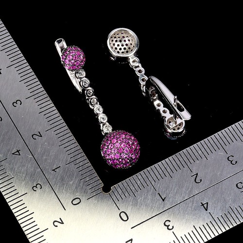 925 Sterling Silver Earrings Ruby Myanmar Round Diamond Cut Gemstone Jewelry - Picture 3 of 14