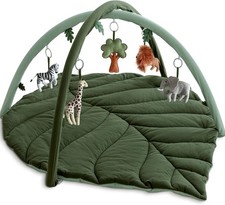 Baby Play Gym Matte Leaf Shape, Baby Play Mat with 6 Hanging Toys for Tummy Time
