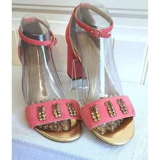 Talbots Sandals Women's US 9M Papaya Pink Suede Leather Jewel Embellished Shoes