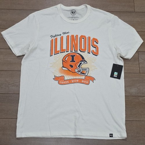 47 Brand Mens Large Illinois Fighting Illini White Football T-Shirt Crew Cotton 