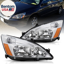 Headlight Assembly Set Replacement for 2003-2007 Honda Accord (Chrome Housing W/