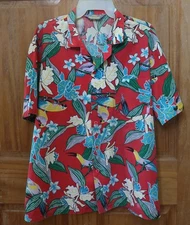 SALE! Vintage Hawaiian Shirt, Fast Breakers Large, Red, Birds