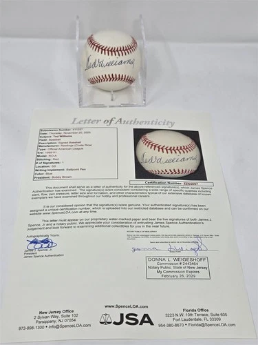 TED WILLIAMS signed Rawlings OAL baseball JSA COA RED SOX Full LOA