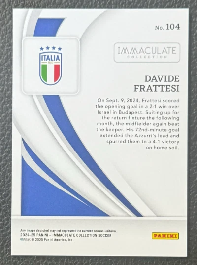 Davide Frattesi 2024-25 Panini Immaculate Collection 22/25 Blue Italy #104 - Image 2 of 3
