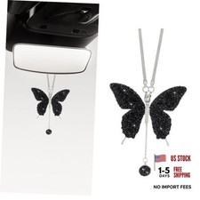 Bling Butterfly Diamond Car Accessories, Crystal Car Rear View Mirror Black