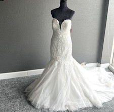 Pronovias Mermaid Wedding Dress Ivory Lace Beaded Strapless Tulle Size 18