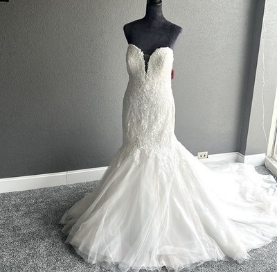 Pronovias Mermaid Wedding Dress Ivory Lace Beaded Strapless Tulle Size 18