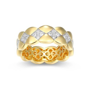 Authentic Gold-Plated Sterling Silver Quilted Pattern CZ Band Ring by Charles Garnier
