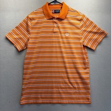 Chaps Polo Shirt Mens Large Orange Striped Short Sleeve Performance Outdoor