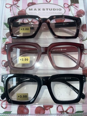 MAX STUDIO 3 PACK PREMIUM READING GLASSES READERS  +3.00 NEW AUTHENTIC 