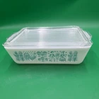 Vintage Pyrex Amish Butterprint turquoise refrigerator dish w/clear ribbed lid