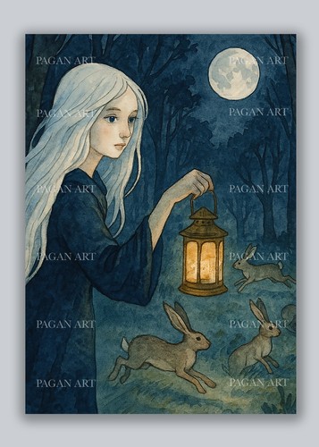 Hares at Night Blank Gteetings Card - Picture 2 of 2