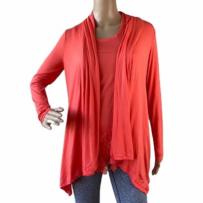 Diane Gilman 2pc Tank & Cardigan Set XS Lace Asymmetrical Hem Waterfall Sweater