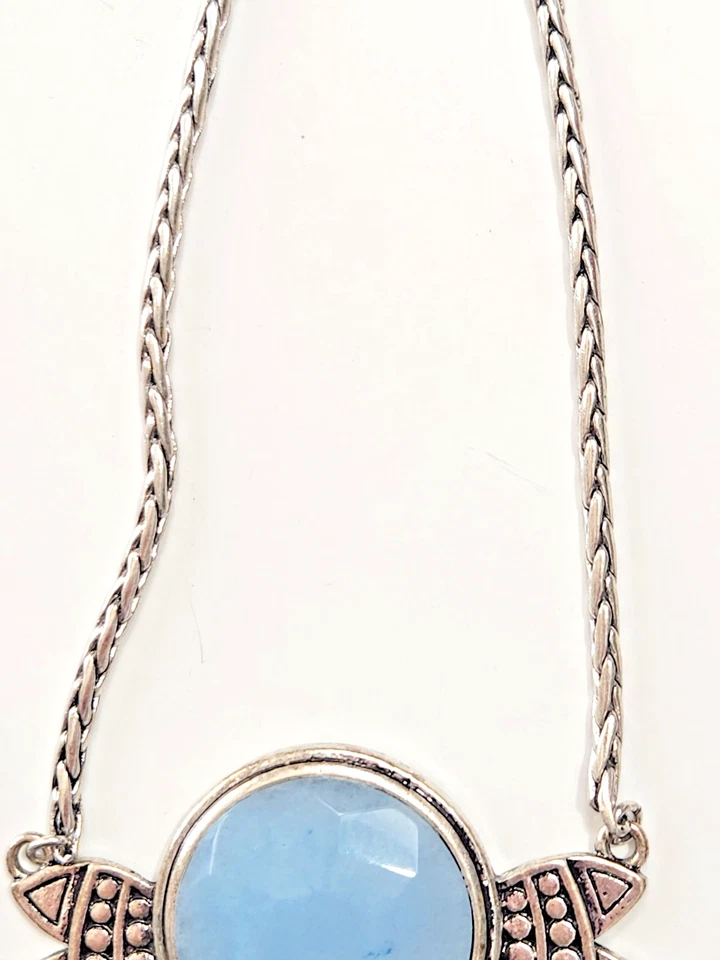 Collar Colgante Sol Azteca Marca Lucky Tono Plateado Azul Cabujón Reversible Boho Foto 4 de 4