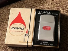 UNUSED in box Vintage 1970s Zippo Slim Lighter OHIO F&M Co
